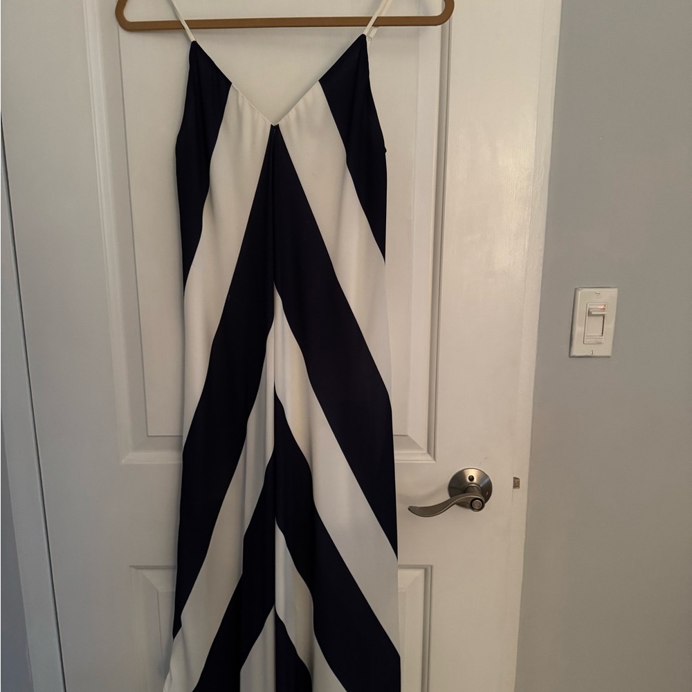Navy blue and White Striped Maxi Dress